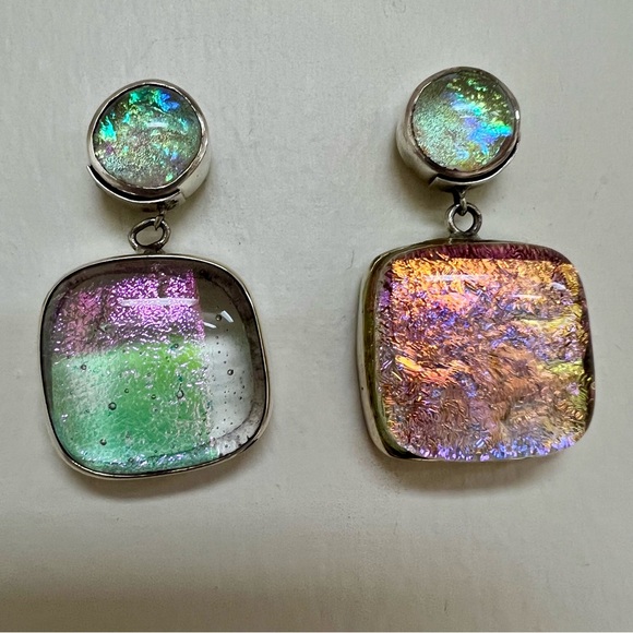 Artisan-made Sterling Silver and Glass Iridescent Earrings - Picture 12 of 14